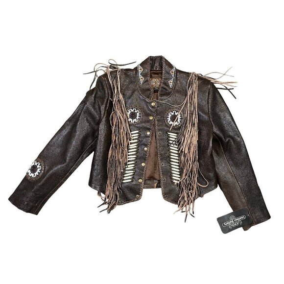 Leather Gallery Jackets & Blazers - Leather Gallery NWT Deadstock Western Cowgirl Fringe Beaded Brown Coat Sz Medium
